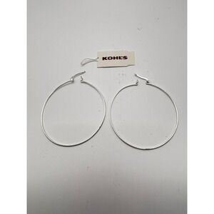 Kohl's Hoop Earrings Womens Large Silver 925 Sterling Silver Polished Thin 2.25"